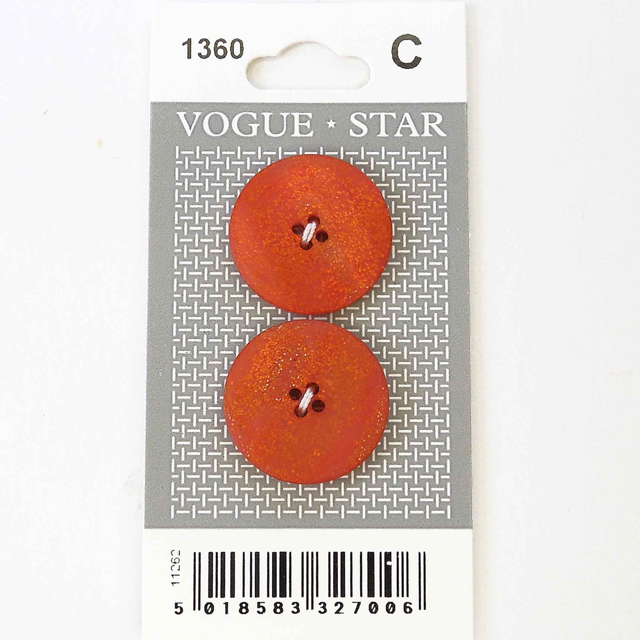 Vogue Star Buttons - Orange Red - 22mm - Pack of 2 - VS1360