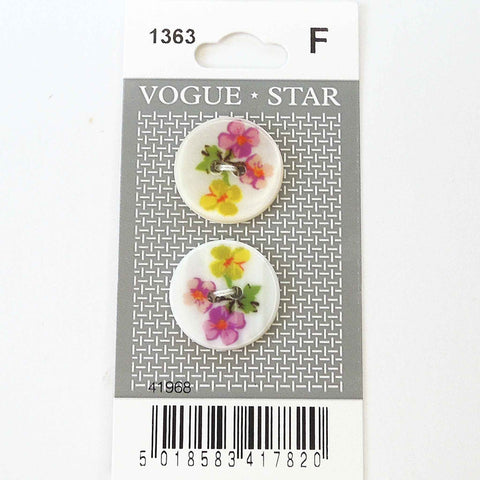 Vogue Star Buttons - Flowers on White - 20mm - Pack of 2 - VS1363