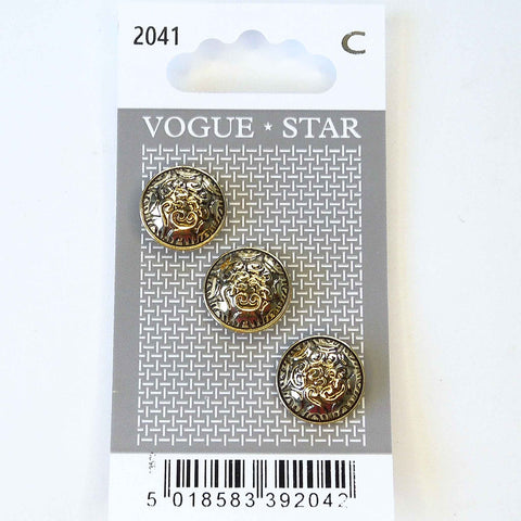 Vogue Star Buttons - Gold Patterned- 9mm - Pack of 3 - VS2041