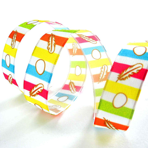 15mm Egg and Feather Taffeta Wired Ribbon