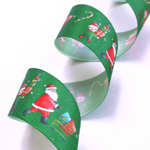 25mm Santa's Gifts Green Satin Ribbon - Berisfords
