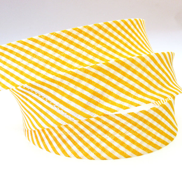 20mm Cotton Bias Binding - Striped - Egg Yolk Yellow - Single Fold