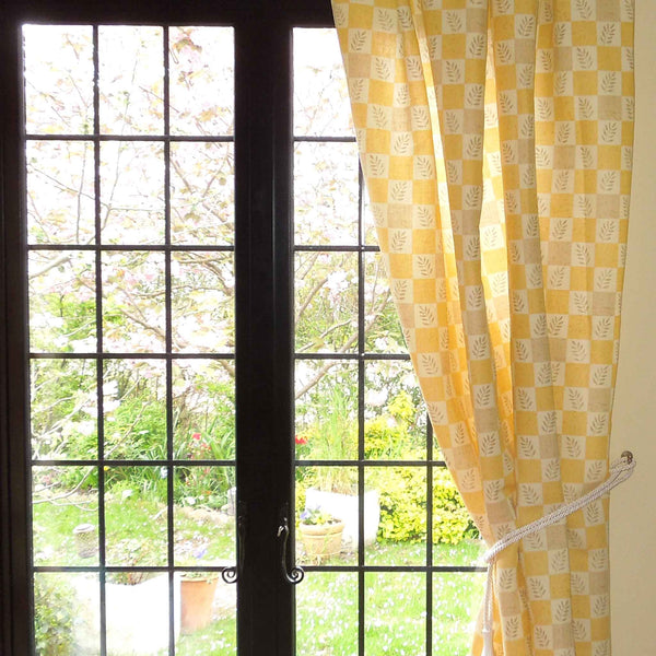 Yellow Foliage and Squares Furnishing Fabric - Sweet Cicely