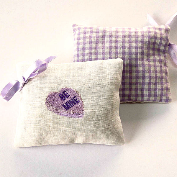 Lavender Love Heart Sachet - Be Mine - Handmade in White Linen