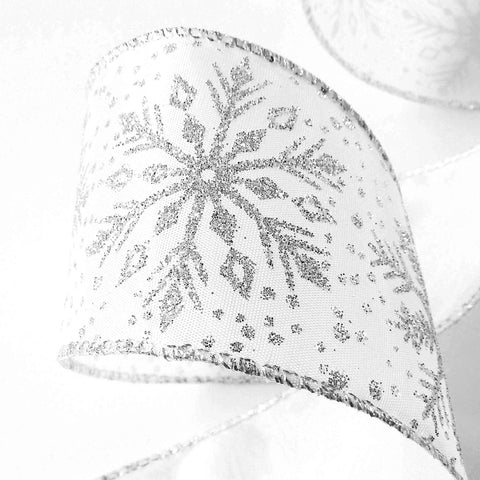 63mm Silver Glitter Snowflakes - Wired Ribbon