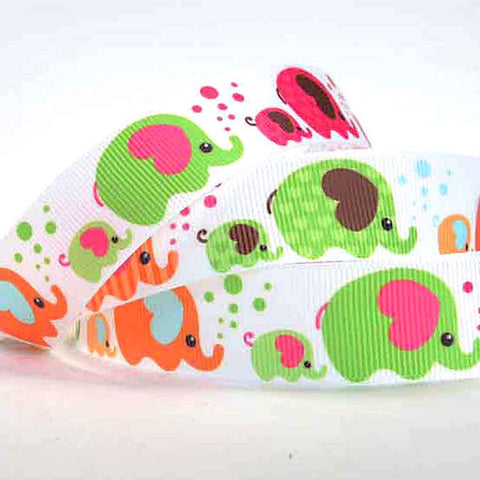 22mm Kid's Bright Elephant and Bubbles Ribbon - Grosgrain
