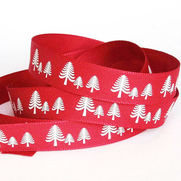 15mm Festive Forest Christmas Ribbon - Red - Berisfords