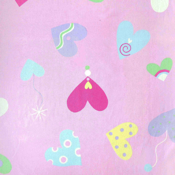 Large Coloured Hearts on Pink Furnishing Fabric - Fabric Warehouse
