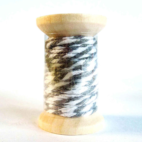1mm Grey and White Bakers Twine on Wooden Bobbin - 3 Metres