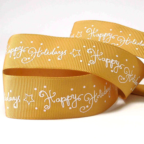 25mm Gold Happy Holidays Ribbon