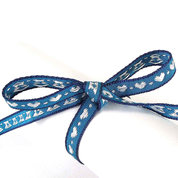 10mm Little Hearts Woven Ribbon -Navy Blue with White Hearts - Berisfords