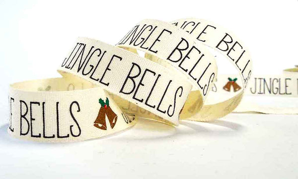 15mm Cream Jingle Bells Christmas Cotton Ribbon