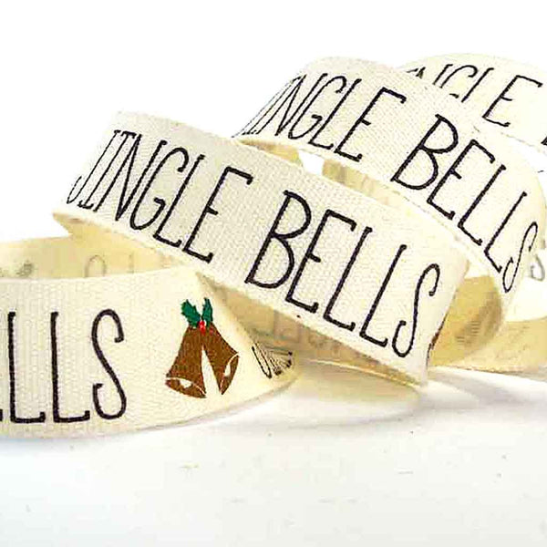 15mm Cream Jingle Bells Christmas Cotton Ribbon