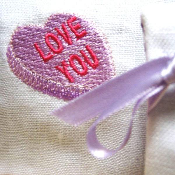 Lavender Love Heart Sachet - Love You - Handmade in White Linen