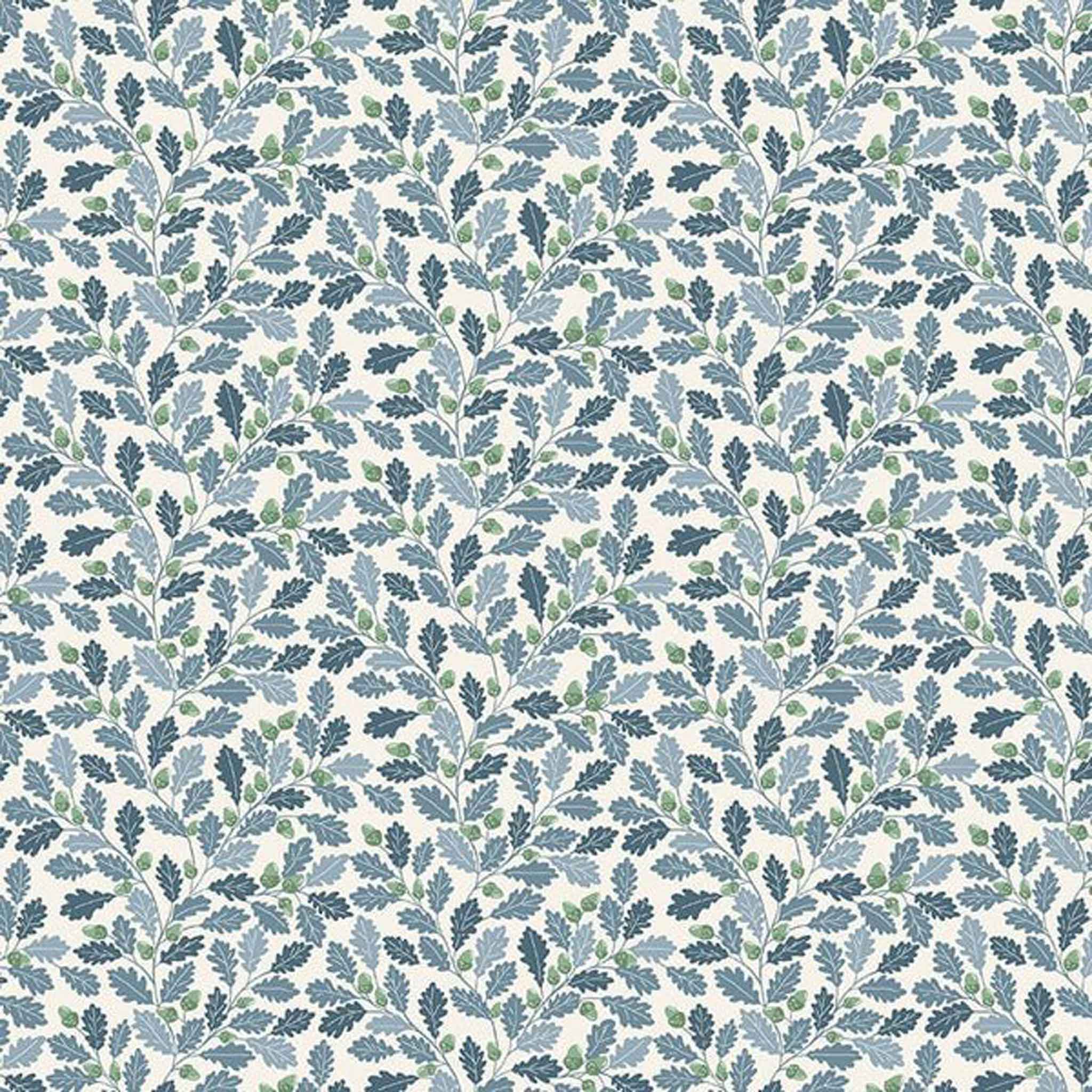 Blue Oak Leaves Cotton Fabric - Makower 2532/B - Heather and Sage Collection