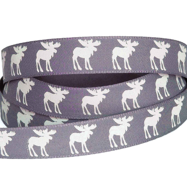 15mm Scandi Moose Christmas Ribbon - Smoked Grey - Berisfords