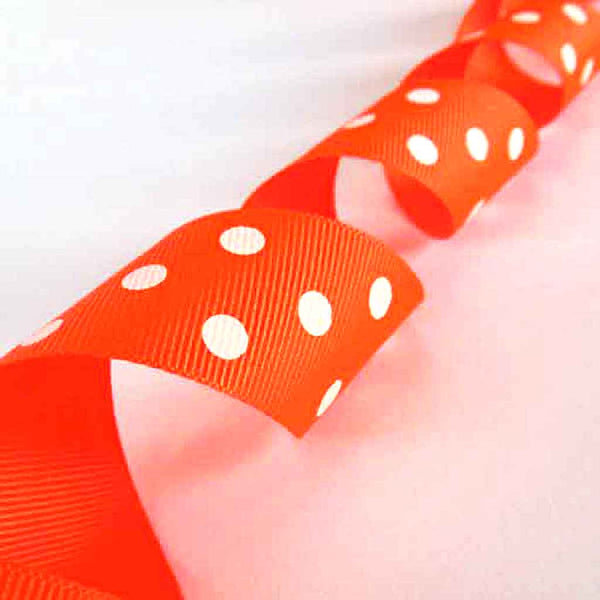 25mm Spotty Fluorescent Polka Dot Ribbon - Orange - Berisfords