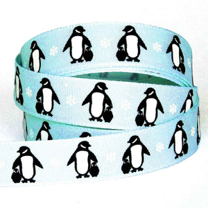 Christmas Penguins Ribbon - Ice Blue - Berisfords - 15mm