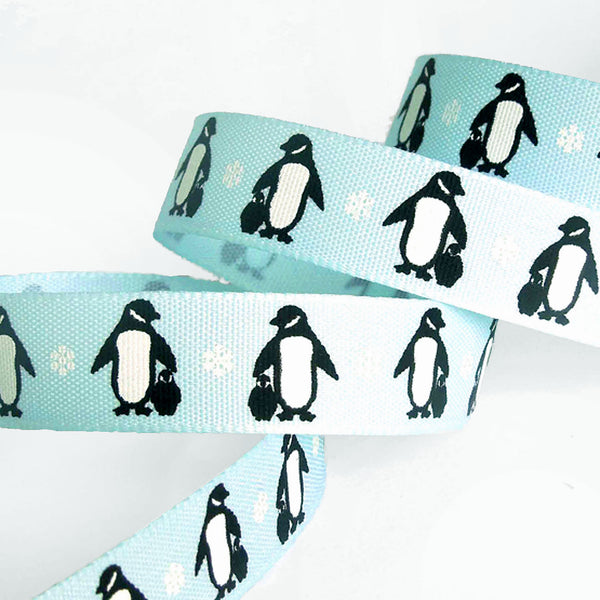 Christmas Penguins Ribbon - Ice Blue - Berisfords - 15mm