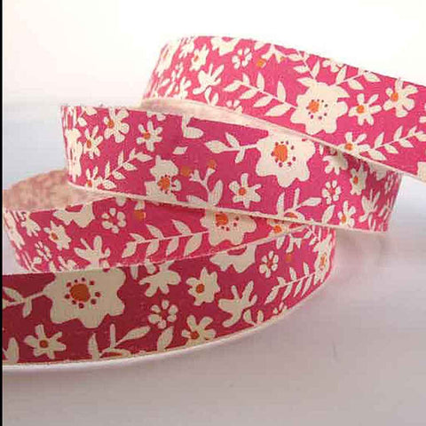 15mm Floral Pink and Orange Cotton Ribbon