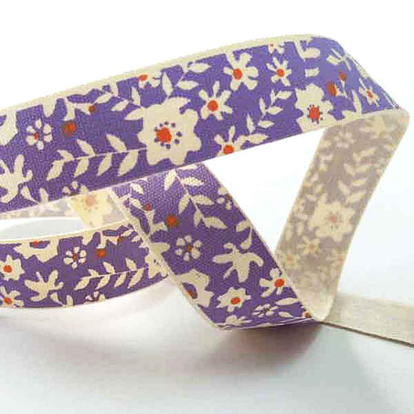 15mm Floral Lilac and Orange Cotton Ribbon