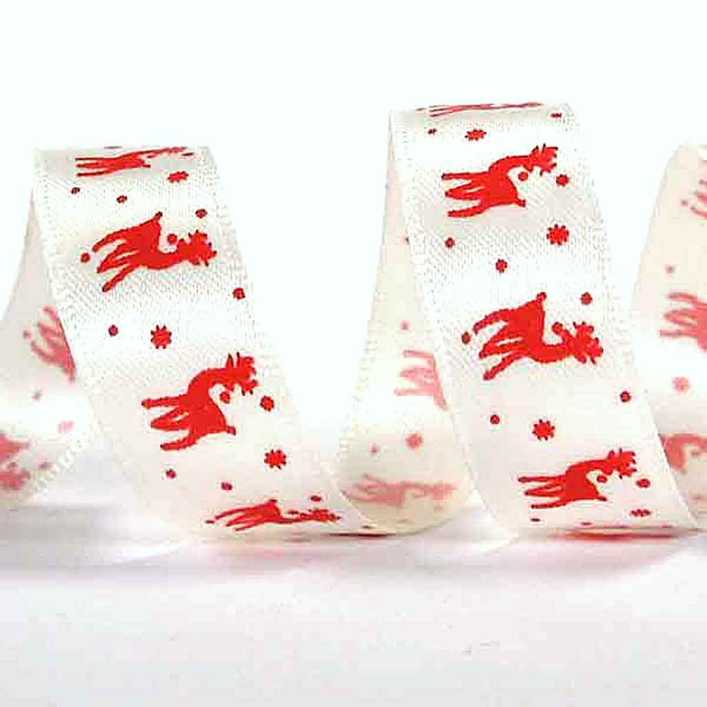 15mm Christmas Red Reindeer Satin Ribbon – Fabric and Ribbon