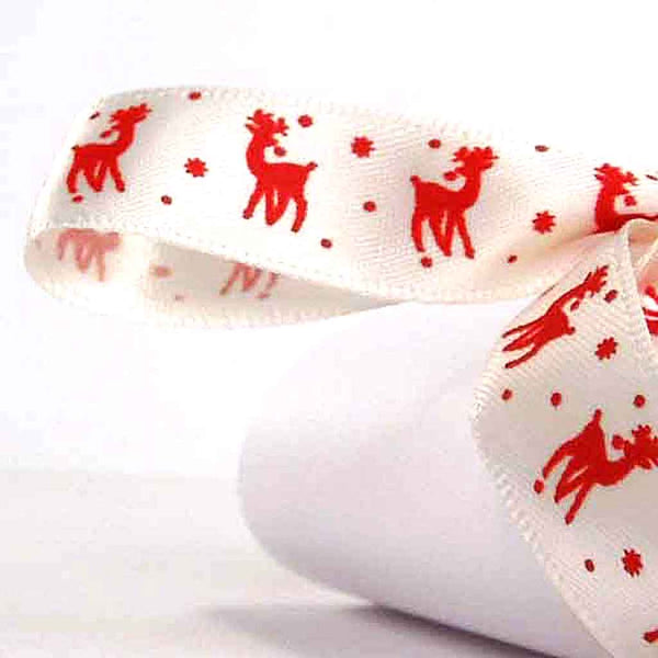 15mm Christmas Red Reindeer Satin Ribbon