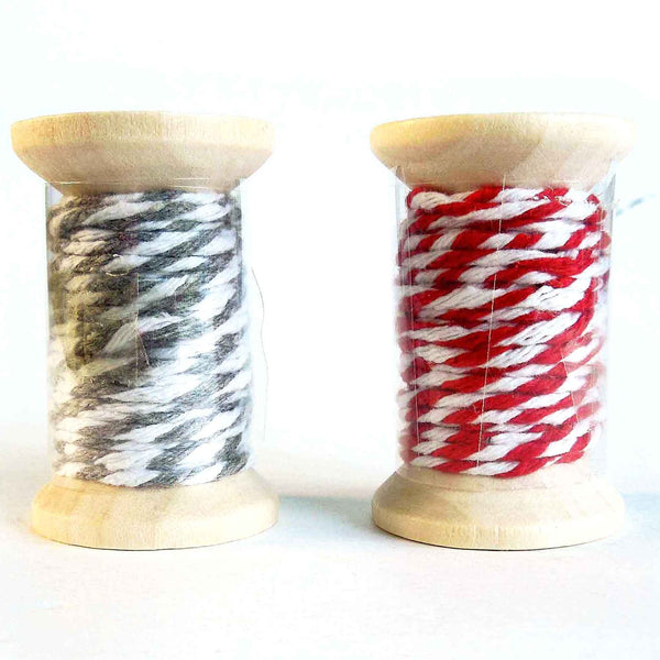 1mm Grey and White Bakers Twine on Wooden Bobbin - 3 Metres