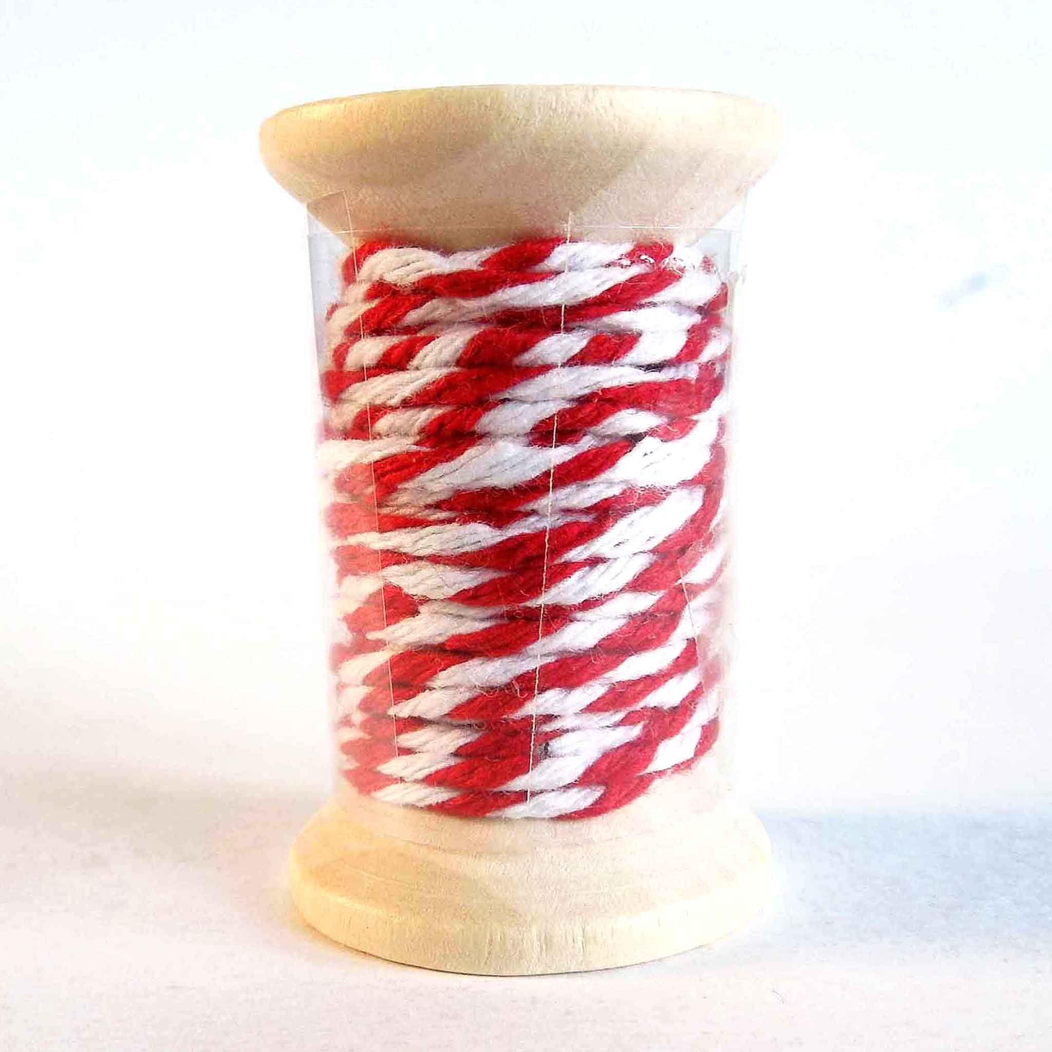 1mm Red and White Bakers Twine on Wooden Bobbin - 3 Metres
