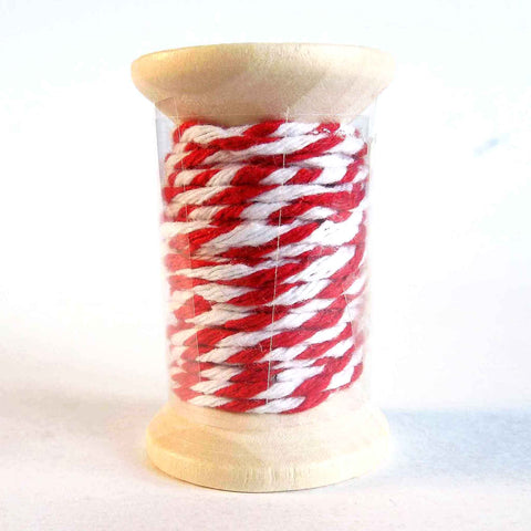 1mm Red and White Bakers Twine on Wooden Bobbin - 3 Metres