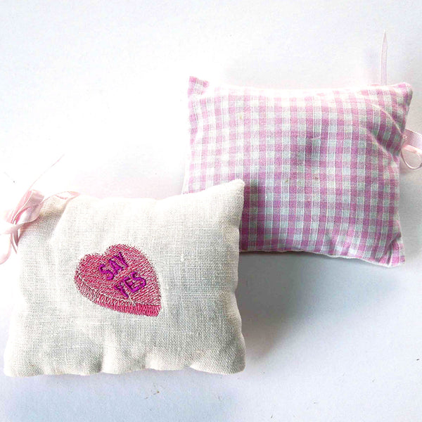 Lavender Love Heart Sachet - Say Yes - Handmade in White Linen