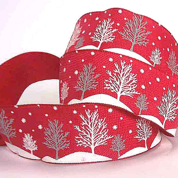 38 mm Red Christmas Tree and Snowflake Ribbon