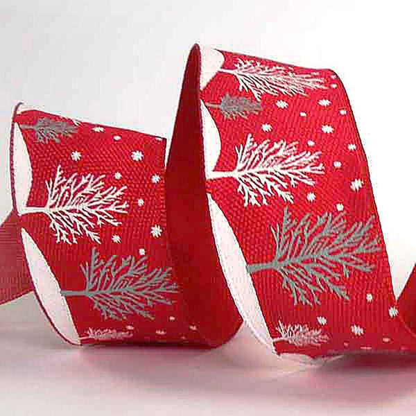 38 mm Red Christmas Tree and Snowflake Ribbon