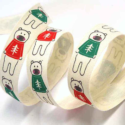 15mm Polar Bears in a Jumper Christmas Cotton Ribbon