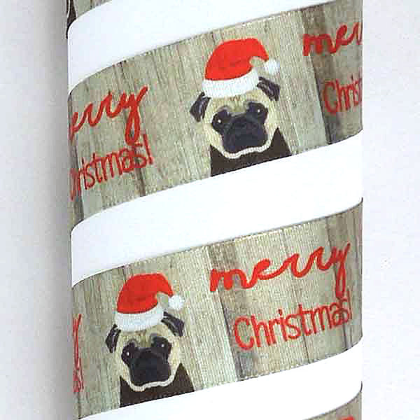 25mm Merry Christmas Pug in a Hat Ribbon - Berisfords