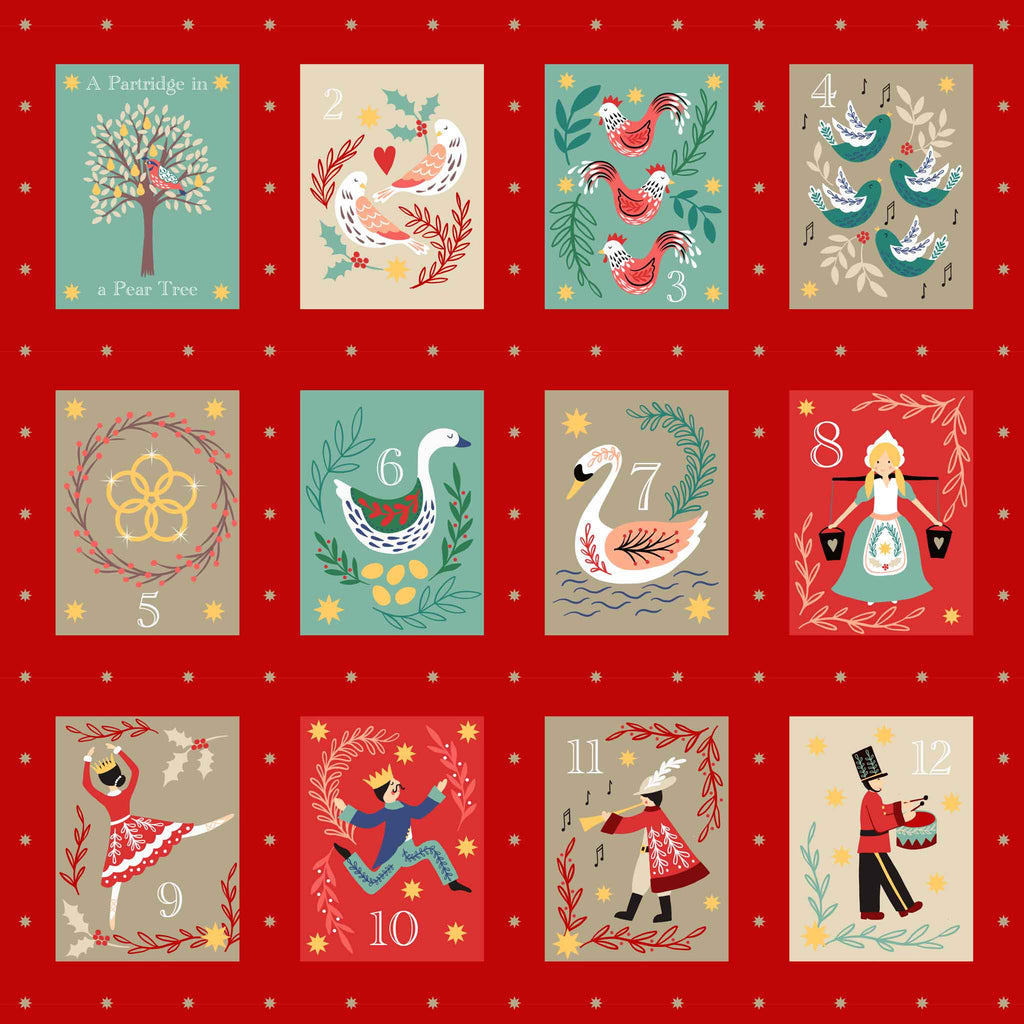 The 12 Days of Christmas - Lewis and Irene - Squares on Red - Gold Met –  Fabric and Ribbon