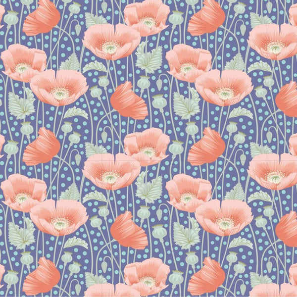 Tilda Poppies Blue Cotton Fabric Gardenlife Collection - TD100319