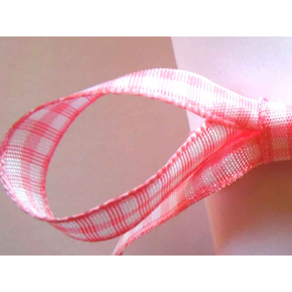 Gingham Ribbon - Rose Pink - Berisfords - 5mm - 10mm - 15mm