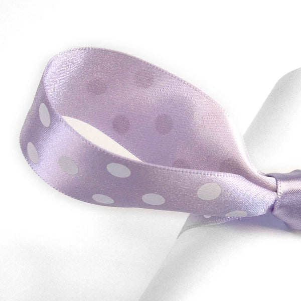 Polka Dot Lilac Orchid Satin Ribbon, 15 mm, 25 mm Width