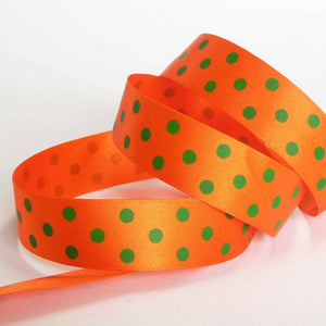 25mm Polka Dot Satin Ribbon Orange/Green - Berisfords