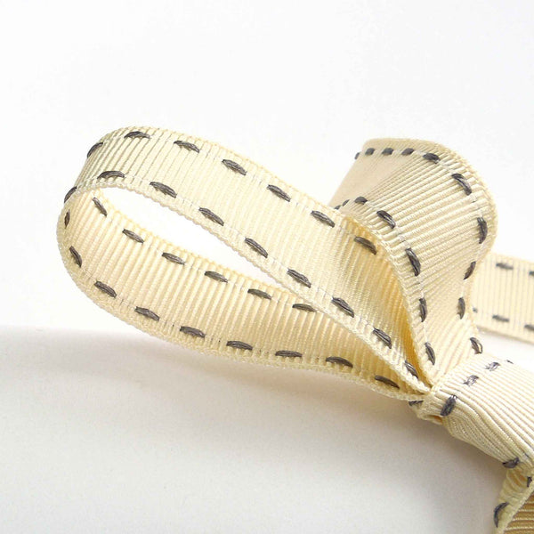 15mm Stitched Grosgrain Ribbon - Ivory and Silver Grey - Berisfords - 4 Metre Reel
