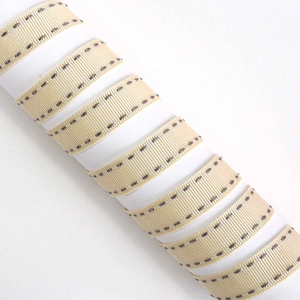 15mm Stitched Grosgrain Ribbon - Ivory and Silver Grey - Berisfords - 4 Metre Reel