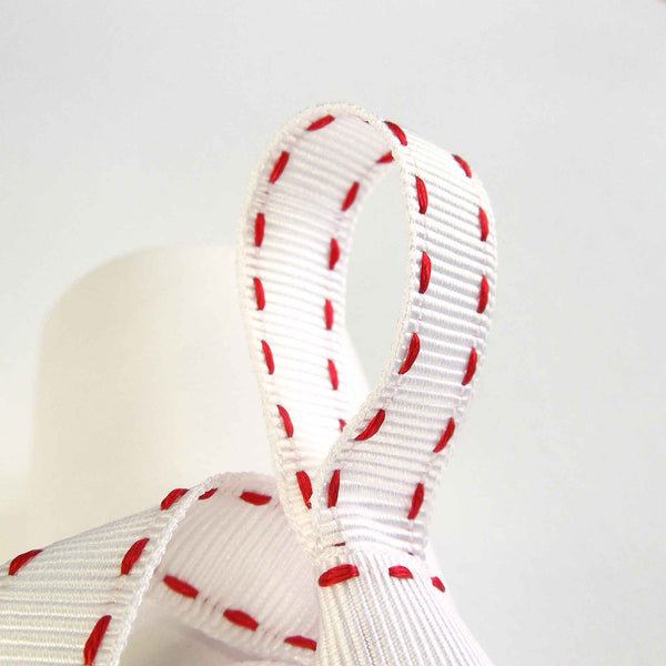15mm Stitched Grosgrain Ribbon - White and Red - Berisfords - 4 Metre Reel