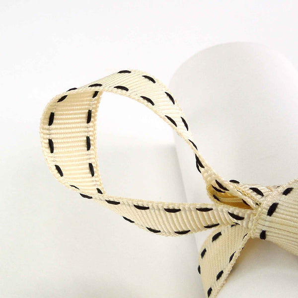 15mm Stitched Grosgrain Ribbon - Ivory and Black - Berisfords - 4 Metre Reel