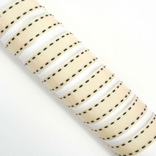 15mm Stitched Grosgrain Ribbon - Ivory and Black - Berisfords - 4 Metre Reel