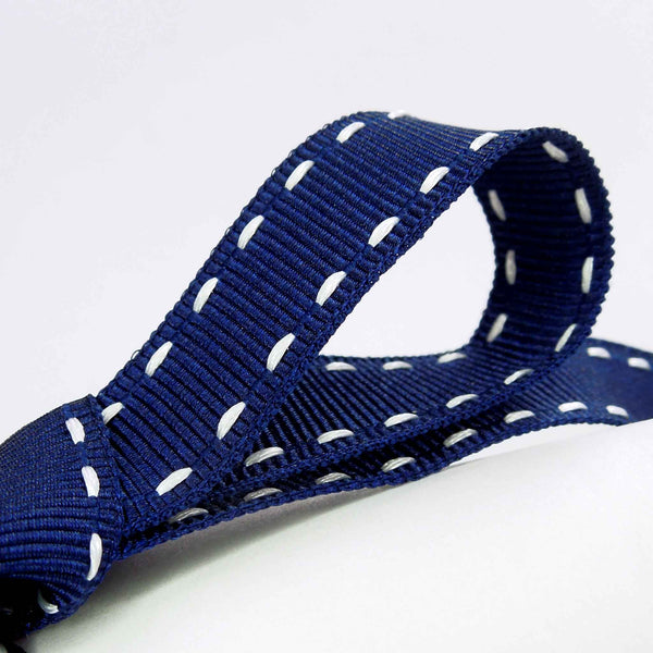 15mm Stitched Grosgrain Ribbon - Navy Blue and White - Berisfords - 4 Metre Reel