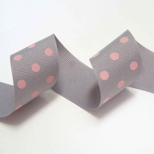 Spotty Grosgrain Ribbon Pink/Grey Berisfords - 25mm