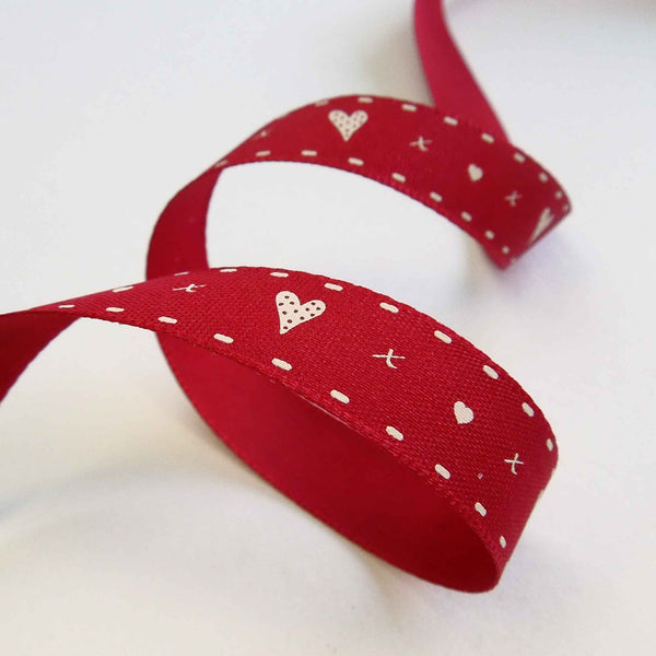 15mm Hearts and Kisses Ribbon Red - Berisfords