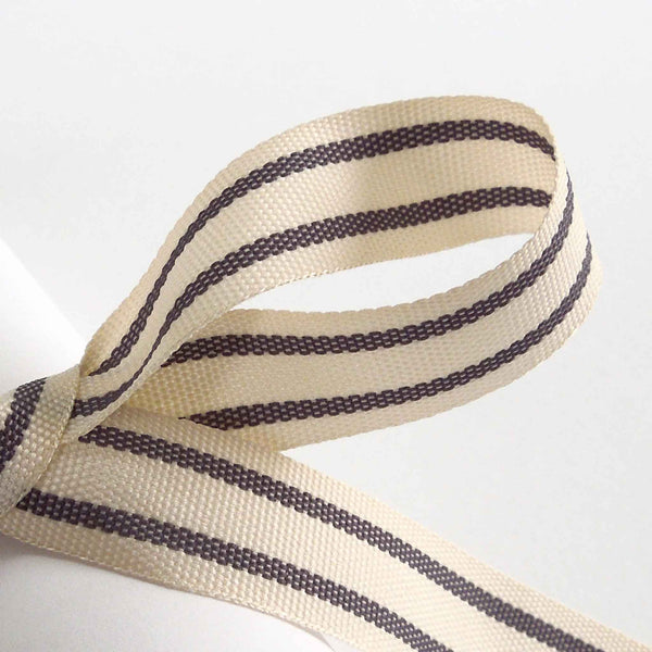 15mm Tea Towel Stripe Wardle Grey Ribbon