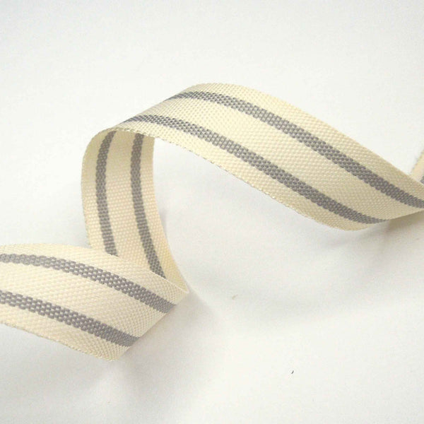 15mm Tea Towel Stripe Grey Ribbon